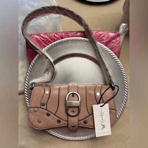 Jessica Simpson Pinkish Leather-like Shoulder Bag with Silver Accents